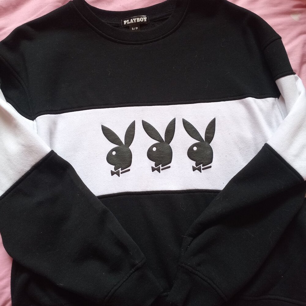 Playboy Women's Black & White Logo Crewneck Sweatshirt